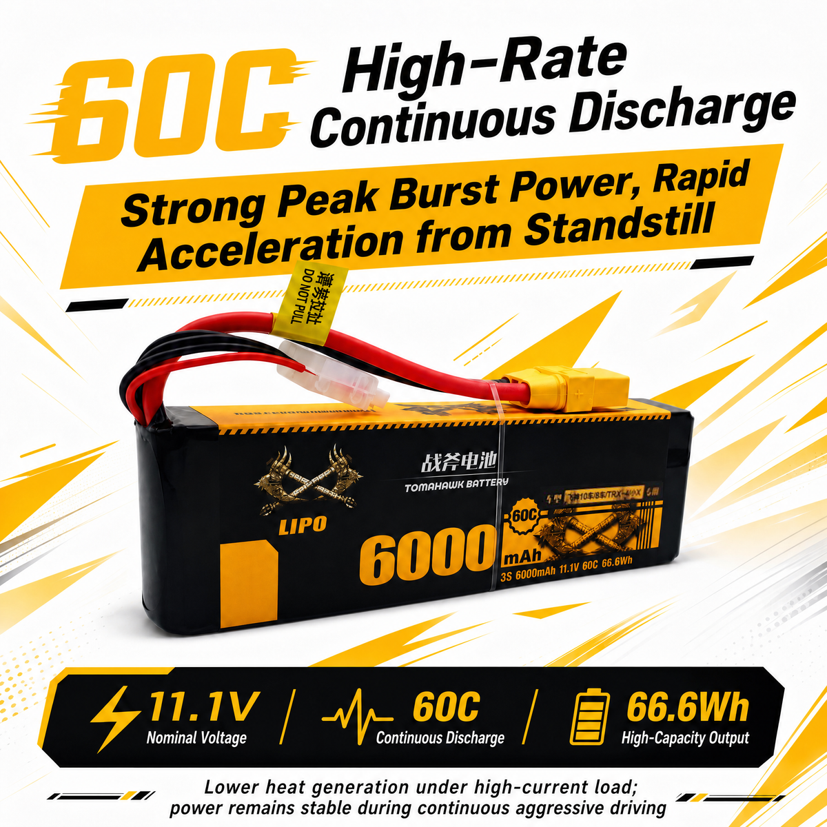 Tomahawk 3S 6000mAh 60C Hard Case LiPo Battery – 11.1V