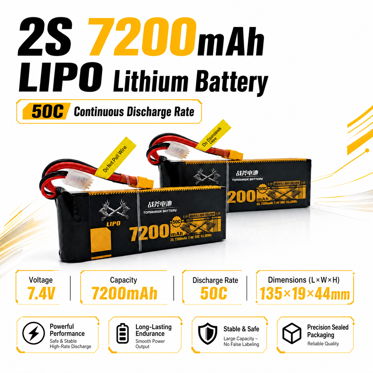 Tomahawk 2S 7200mAh 50C Hard Case LiPo Battery – 7.4V