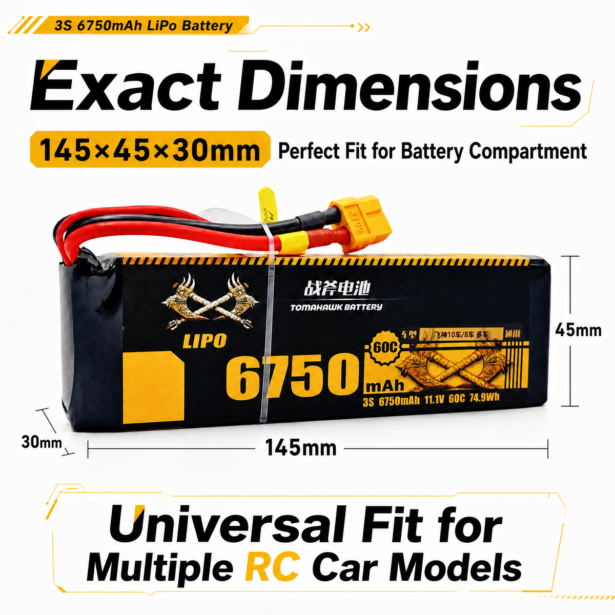 Tomahawk 3S 6750mAh 60C Hard Case LiPo Battery – 11.1V