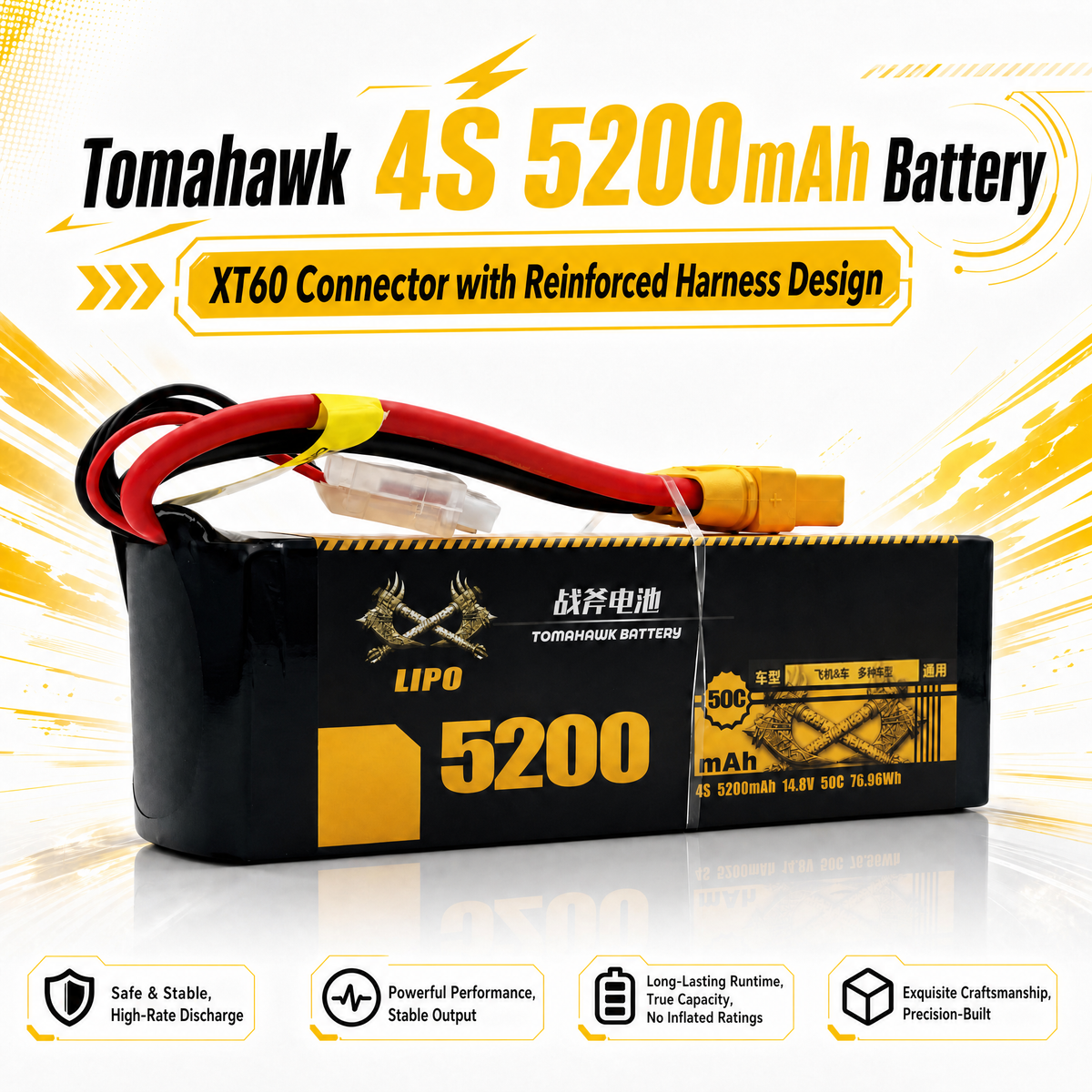 Tomahawk 4S 5200mAh 50C Hard Case LiPo Battery – 14.8V