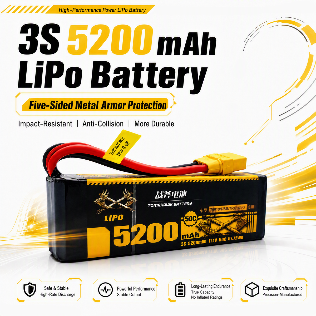 Tomahawk 3S 5200mAh 50C Hard Case LiPo Battery – 11.1V