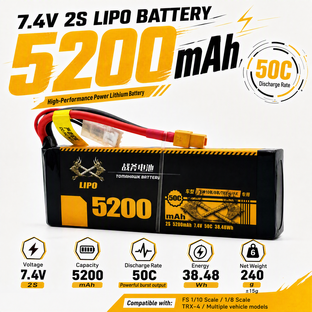 Tomahawk 2S 5200mAh 50C Hard Case LiPo Battery – 7.4V
