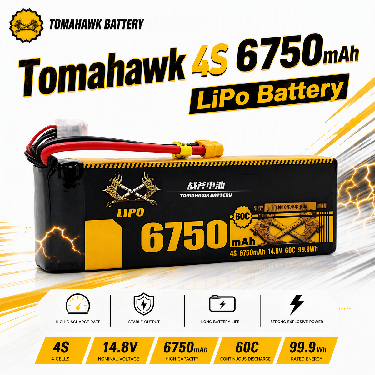Tomahawk 4S 6750mAh 60C Hard Case LiPo Battery – 14.8V