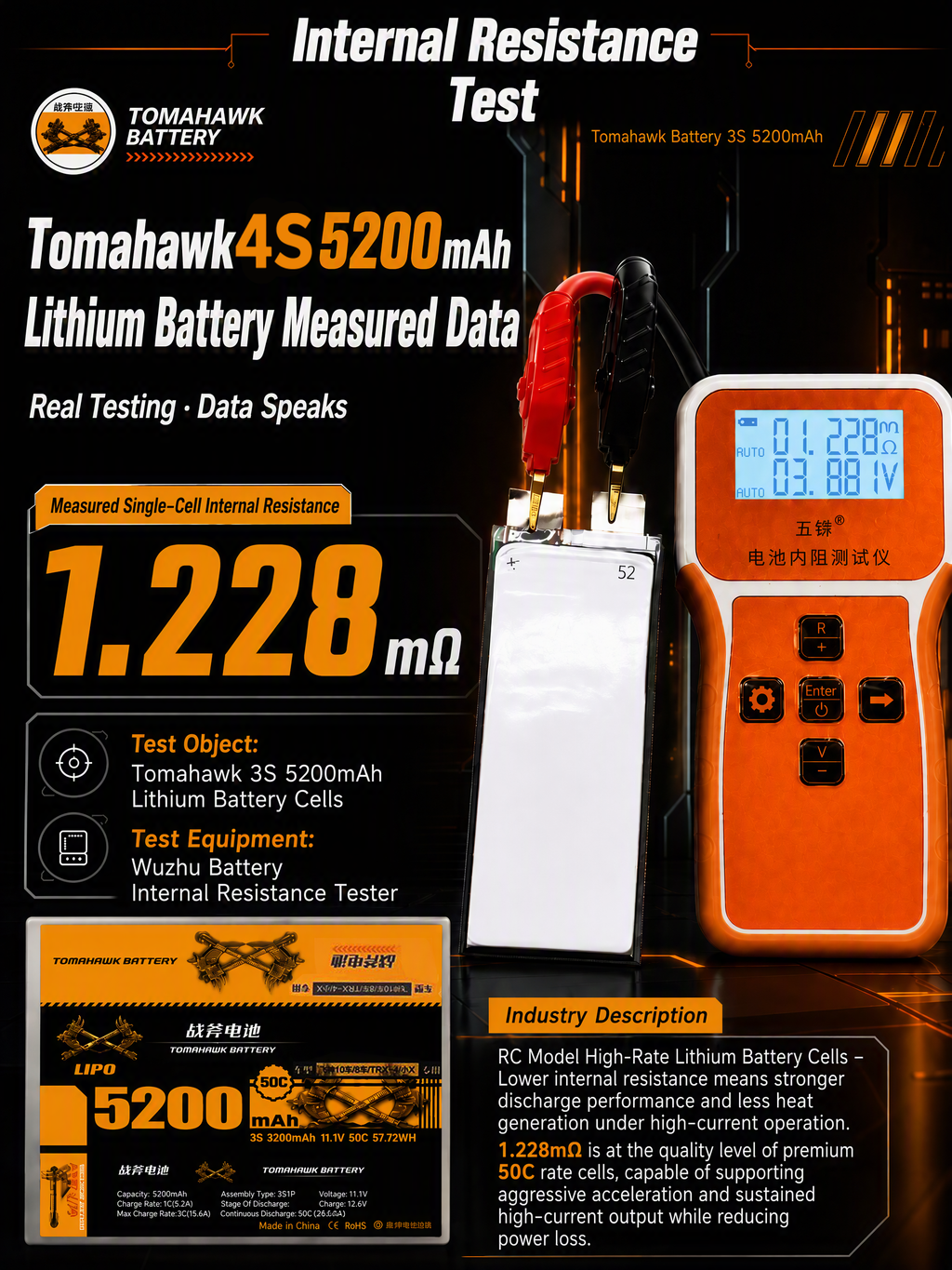 Tomahawk 4S 5200mAh 50C Hard Case LiPo Battery – 14.8V