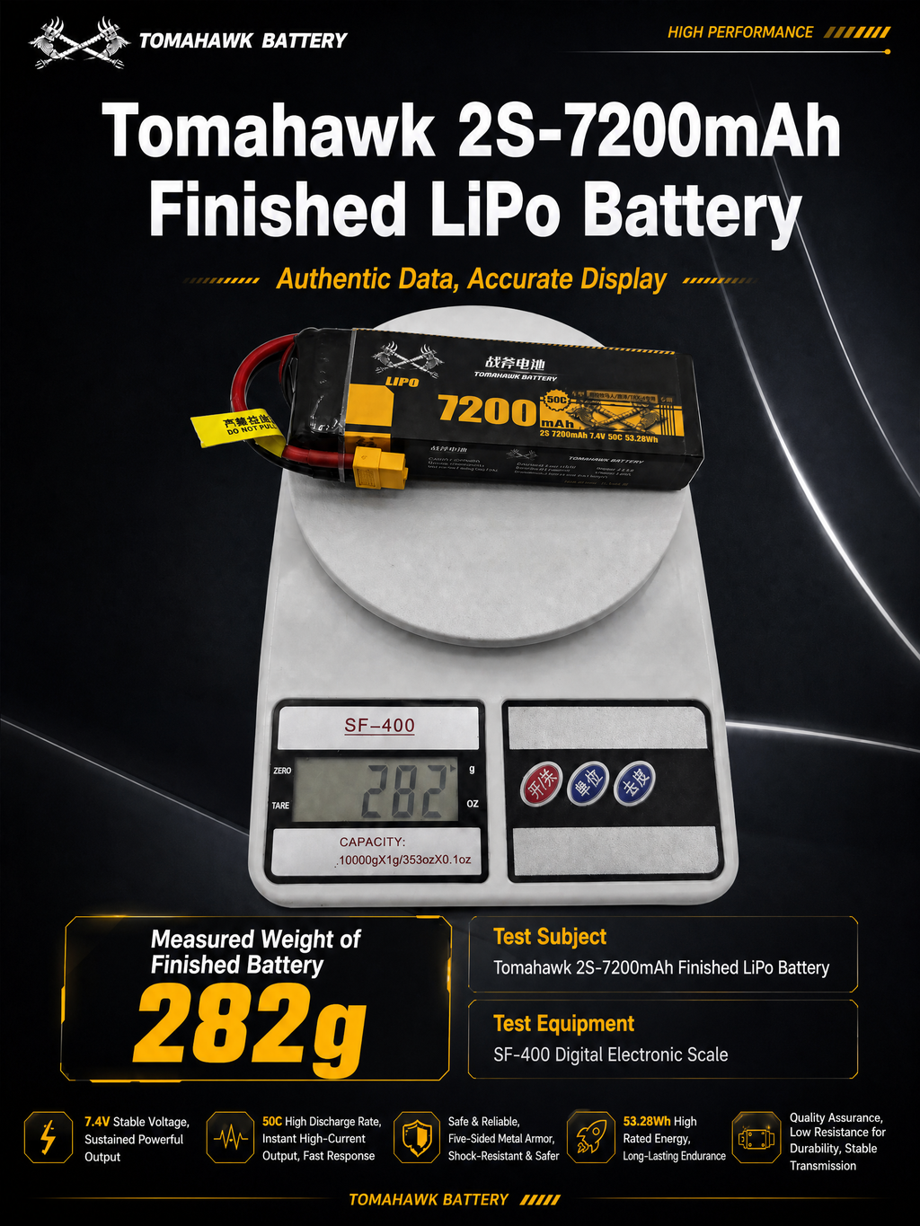 Tomahawk 2S 7200mAh 50C Hard Case LiPo Battery – 7.4V