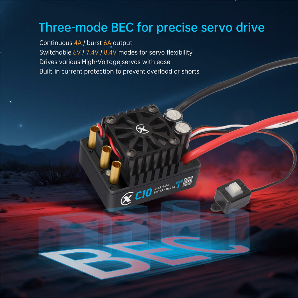 XC-ESC C10 120A Brushless ESC for 2-4S LiPo 1/10 RC Cars with Bluetooth App Tuning & Adjustable BEC