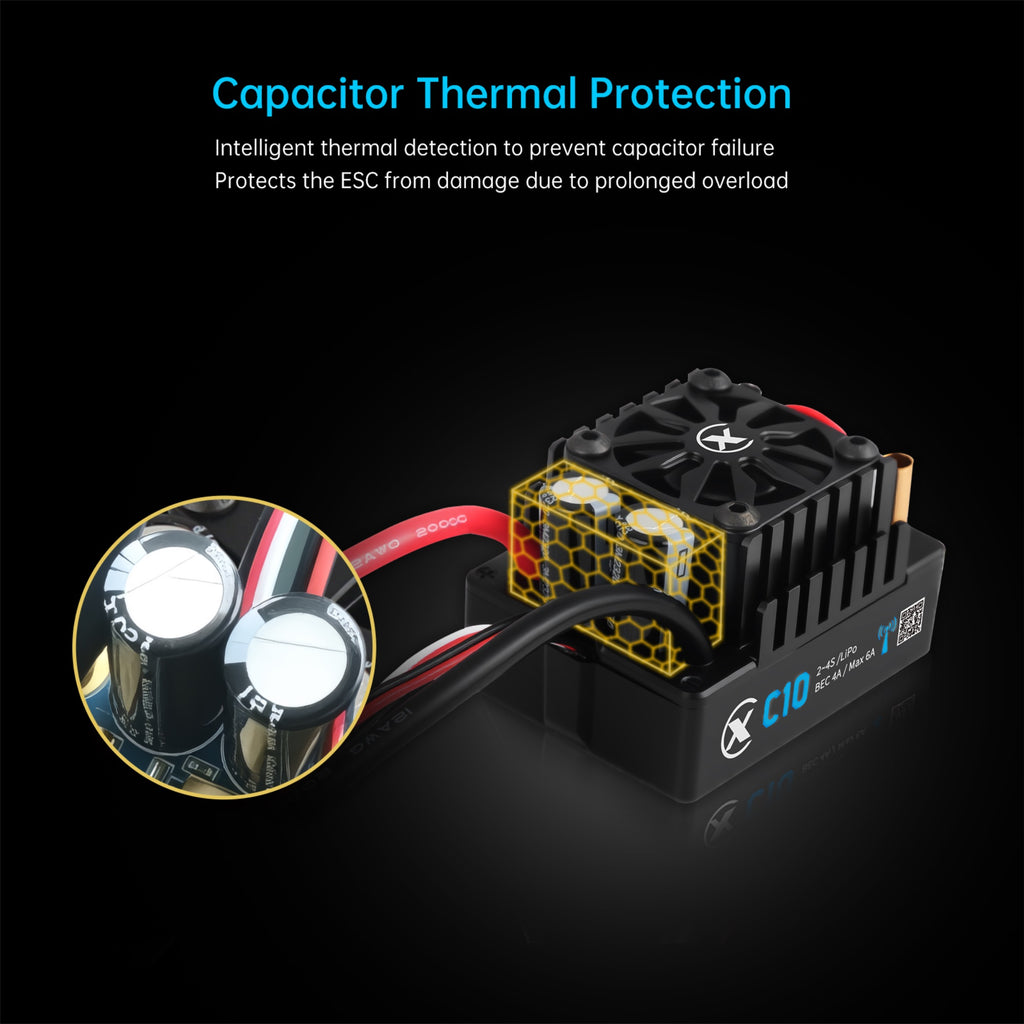 XC-ESC C10 120A Brushless ESC for 2-4S LiPo 1/10 RC Cars with Bluetooth App Tuning & Adjustable BEC