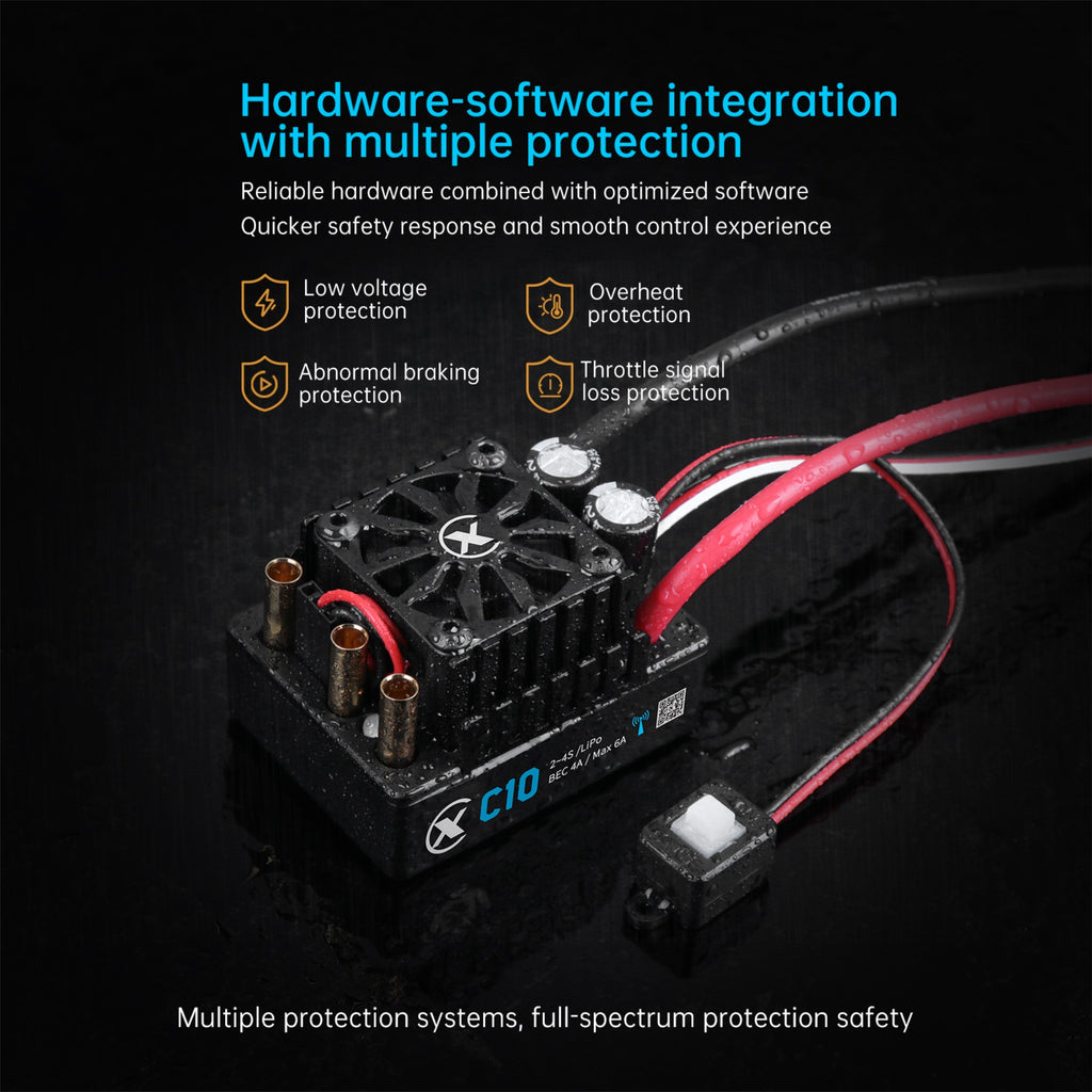 XC-ESC C10 120A Brushless ESC for 2-4S LiPo 1/10 RC Cars with Bluetooth App Tuning & Adjustable BEC