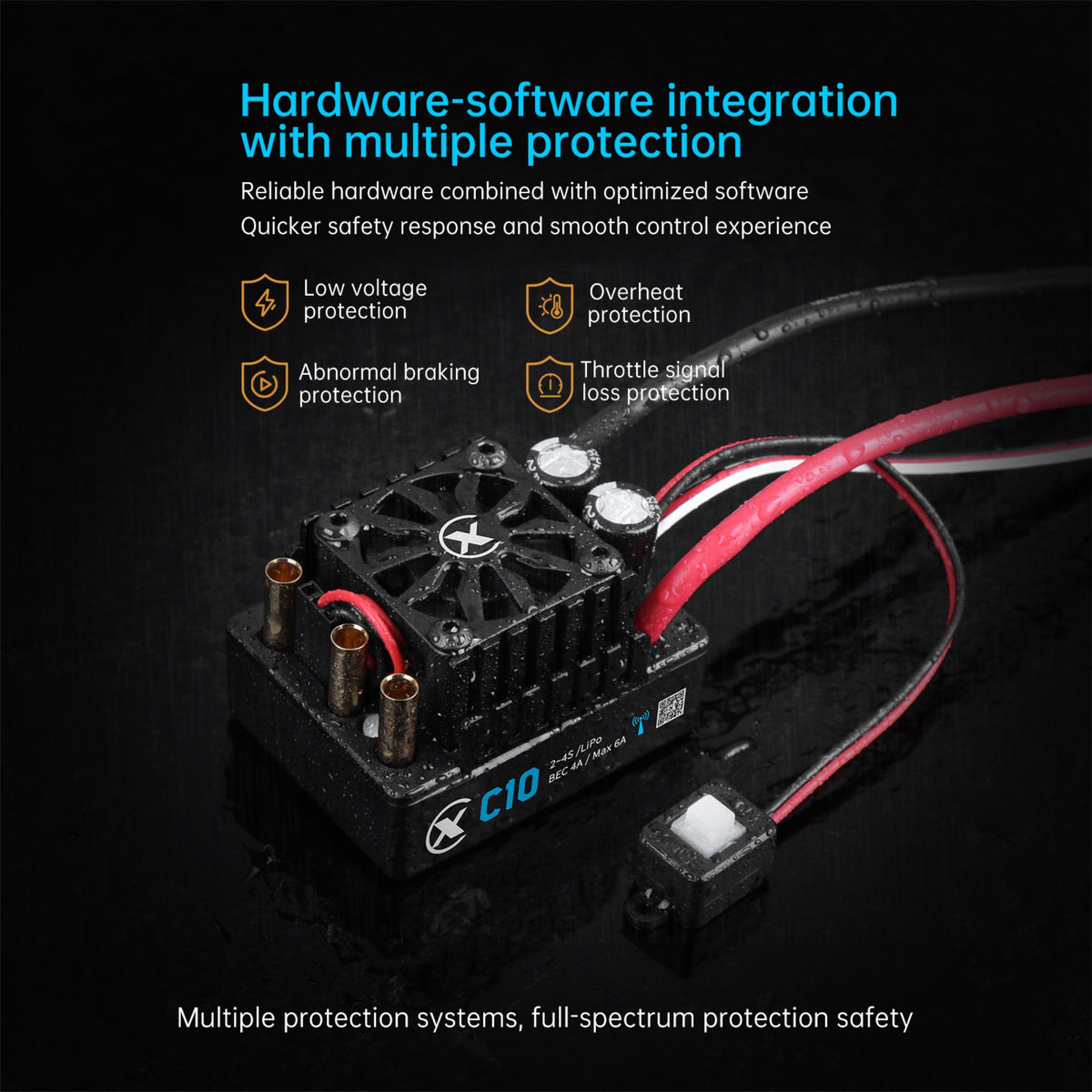 XC-ESC C10 120A Brushless ESC for 2-4S LiPo 1/10 RC Cars with Bluetooth App Tuning & Adjustable BEC
