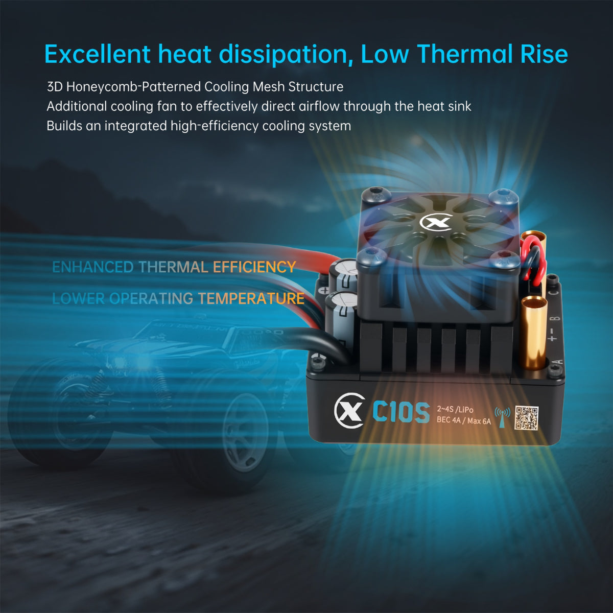 XC-ESC C10S 80A Brushless Sensorless ESC for 1/10 RC Cars with Bluetooth App Tuning & Adjustable BEC