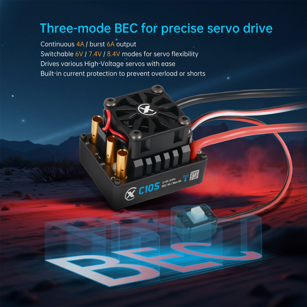 XC-ESC C10S 80A Brushless Sensorless ESC for 1/10 RC Cars with Bluetooth App Tuning & Adjustable BEC