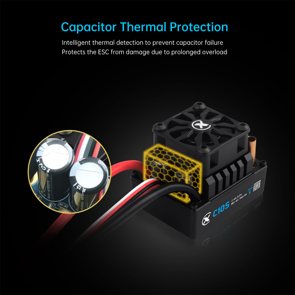 XC-ESC C10S 80A Brushless Sensorless ESC for 1/10 RC Cars with Bluetooth App Tuning & Adjustable BEC