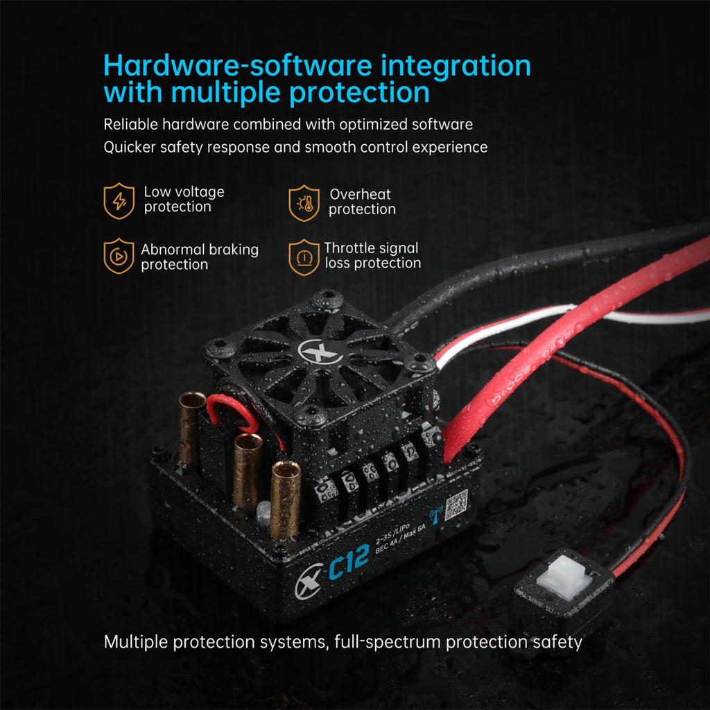 XC-ESC C12 60A Brushless ESC for 1/10 1/12 RC Cars with Bluetooth App Control & Adjustable BEC 2-3S LiPo