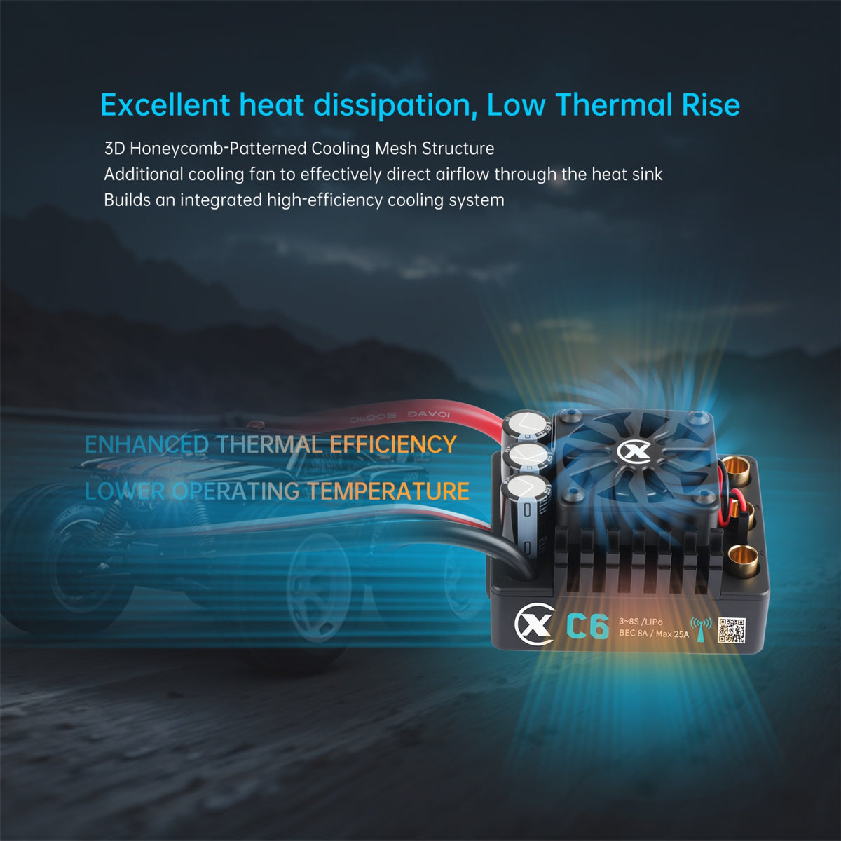 XC-ESC C6 200A Brushless ESC for 3-8S LiPo RC Cars with Bluetooth App Tuning & Adjustable BEC