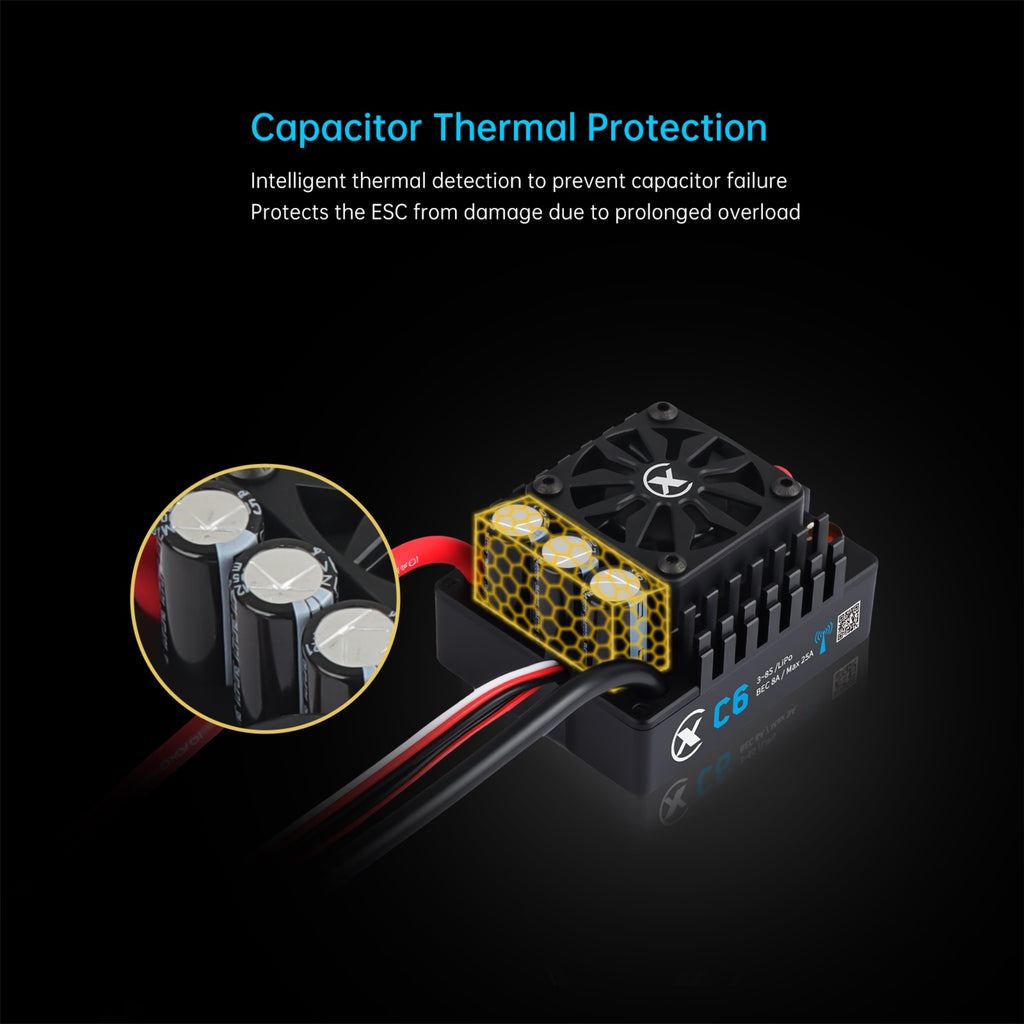 XC-ESC C6 200A Brushless ESC for 3-8S LiPo RC Cars with Bluetooth App Tuning & Adjustable BEC