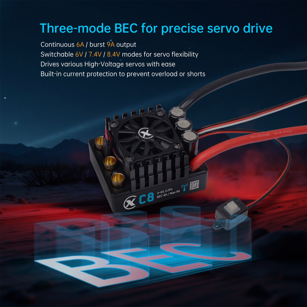 XC-ESC C8 160A Brushless ESC for 3-6S LiPo 1/8 RC Cars with Bluetooth App Tuning & Adjustable BEC