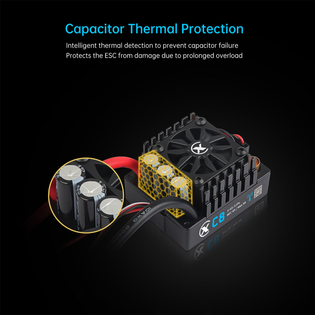 XC-ESC C8 160A Brushless ESC for 3-6S LiPo 1/8 RC Cars with Bluetooth App Tuning & Adjustable BEC