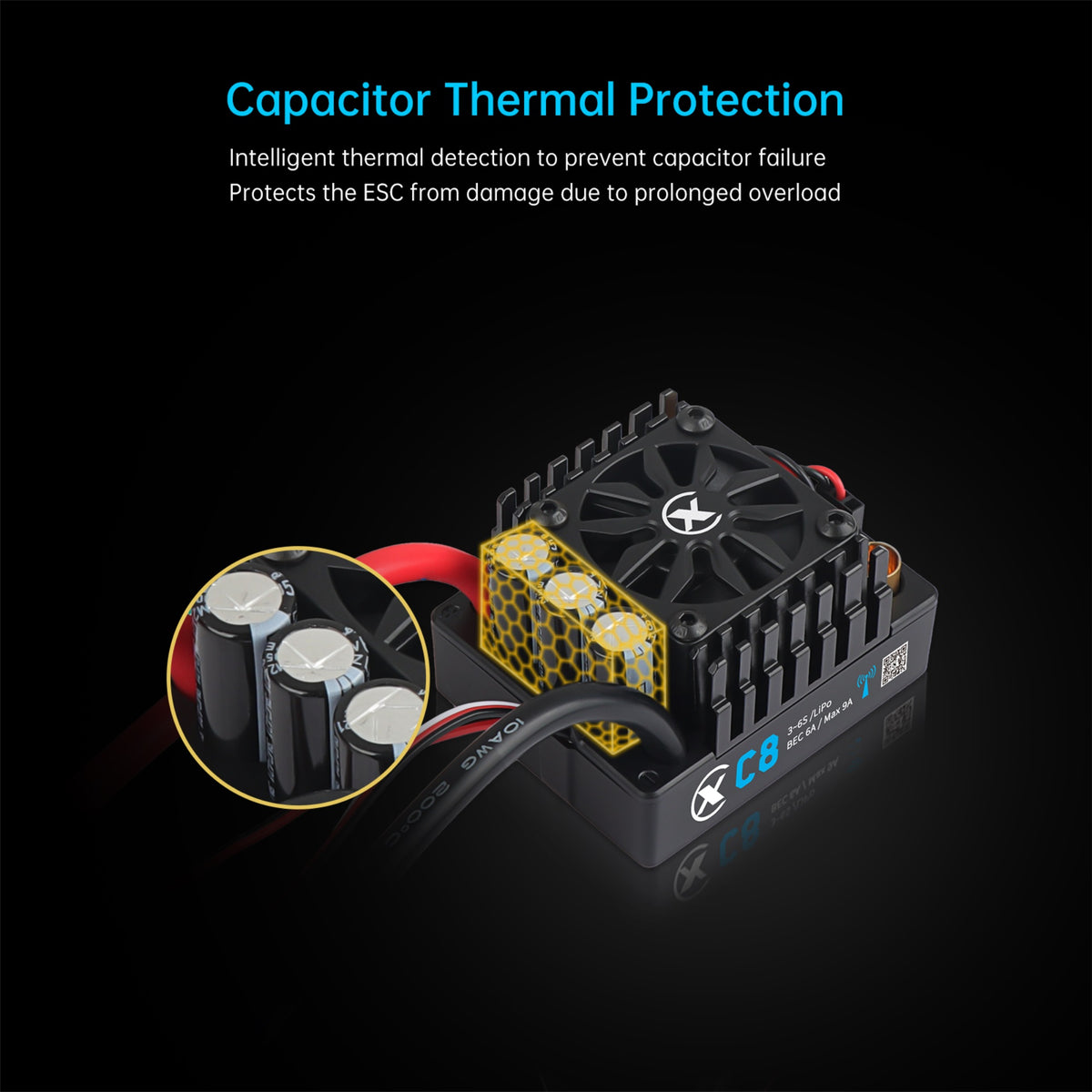 XC-ESC C8 160A Brushless ESC for 3-6S LiPo 1/8 RC Cars with Bluetooth App Tuning & Adjustable BEC