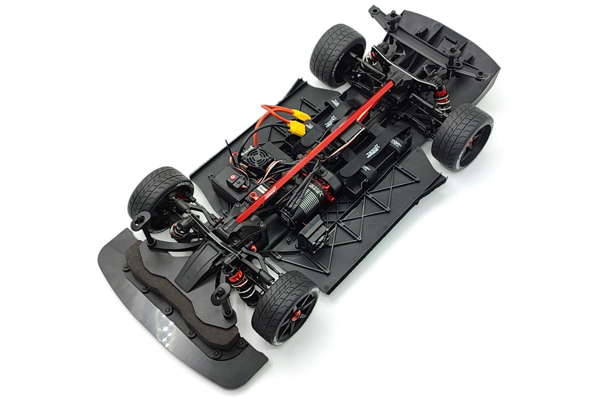 Model GT 6S with the body removed, showing the complete chassis and four wheels
