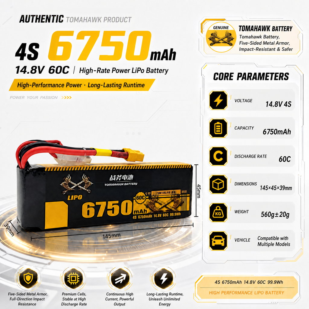 Tomahawk 4S 6750mAh 60C Hard Case LiPo Battery – 14.8V