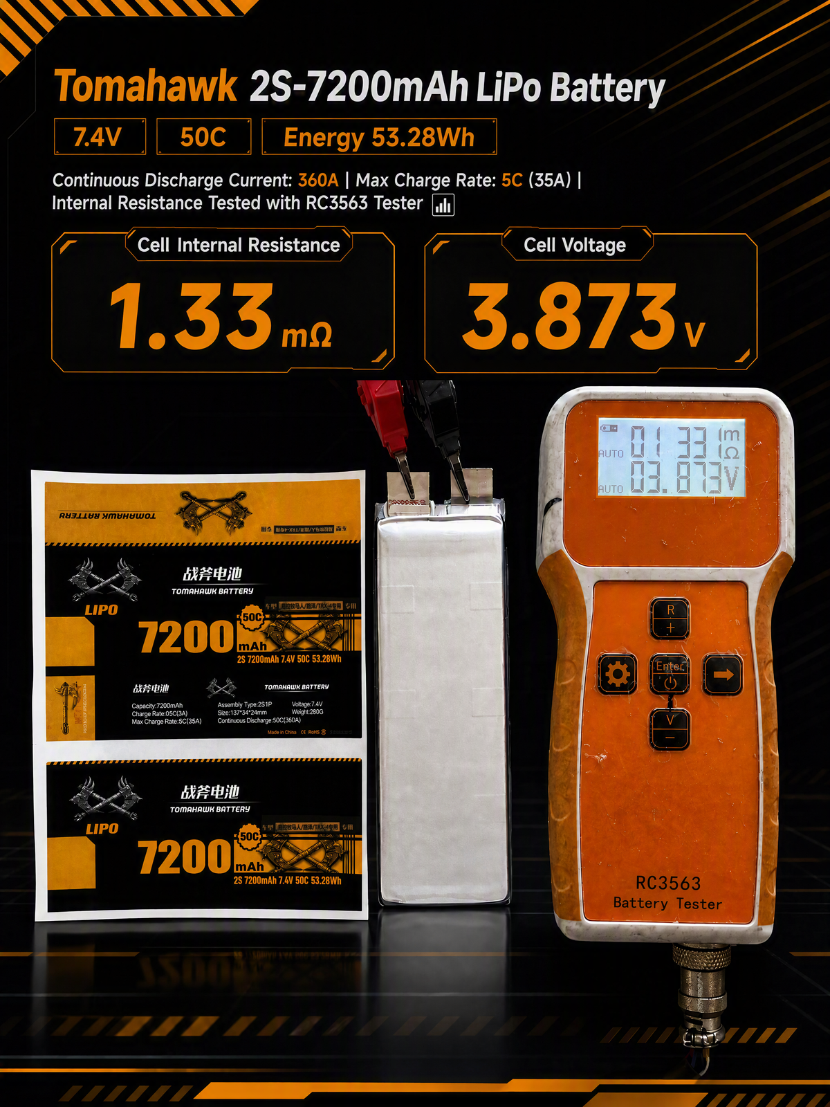 Tomahawk 2S 7200mAh 50C Hard Case LiPo Battery – 7.4V