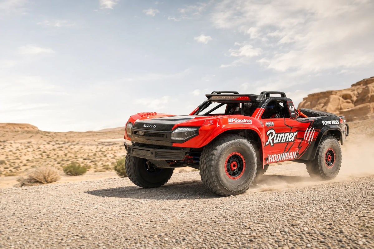 Red Model TT on a gravel trail