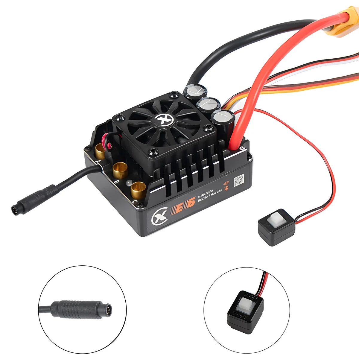 XC-ESC E6 200A Brushless ESC for 1/6 RC Cars 3-8S LiPo with Bluetooth App Control & Adjustable BEC