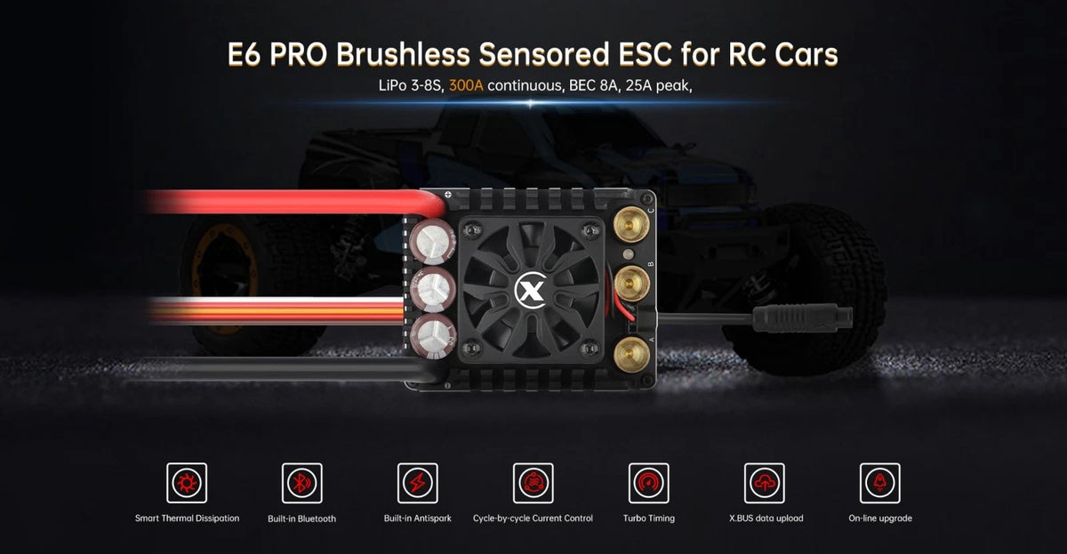 XC-ESC E6 Pro 300A Brushless ESC for 1/7 1/6 RC Cars 3-8S LiPo with Bluetooth App Tuning & Adjustable BEC