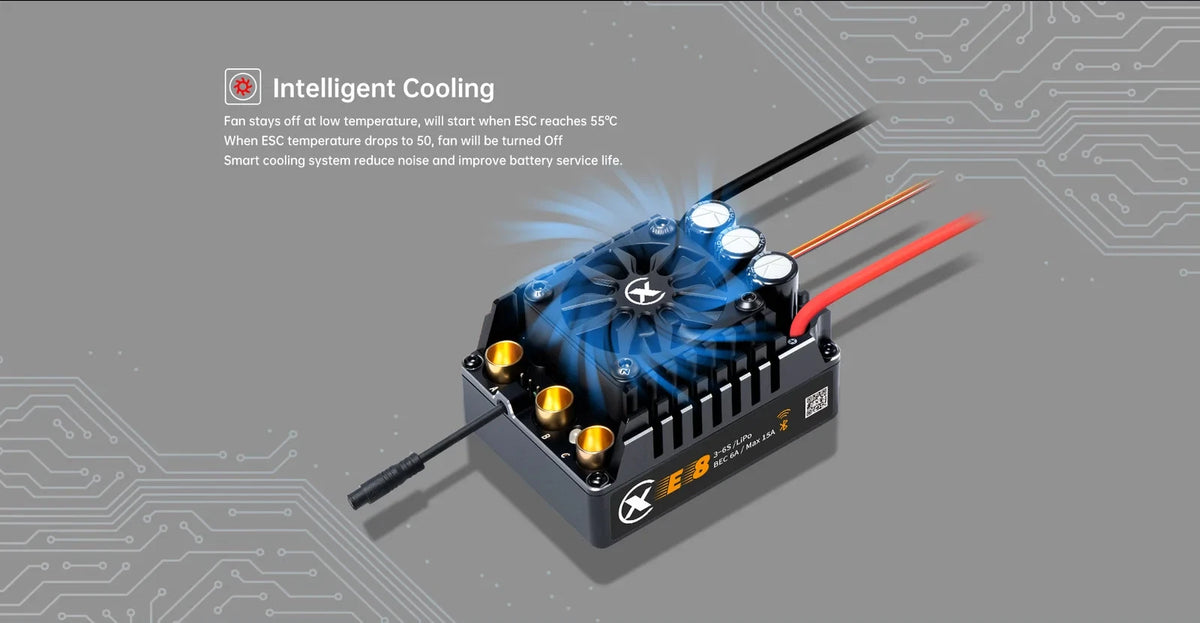 XC-ESC E8 160A Brushless ESC for 1/8 RC Cars 3-6S LiPo with Bluetooth App Tuning & Adjustable BEC